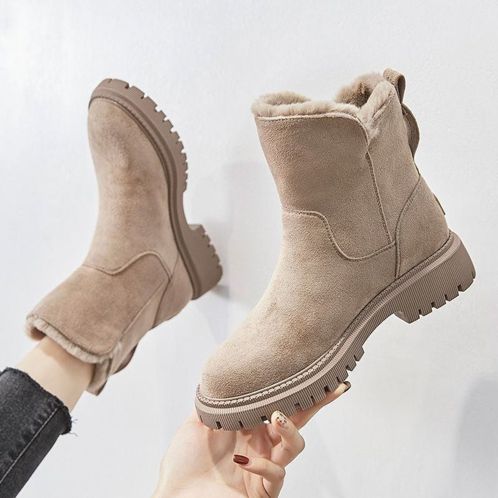 Women's Faux-Suede Fleece-Lined Slip-On Ankle Boots - Beige