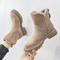 Women's Faux-Suede Fleece-Lined Slip-On Ankle Boots - Beige