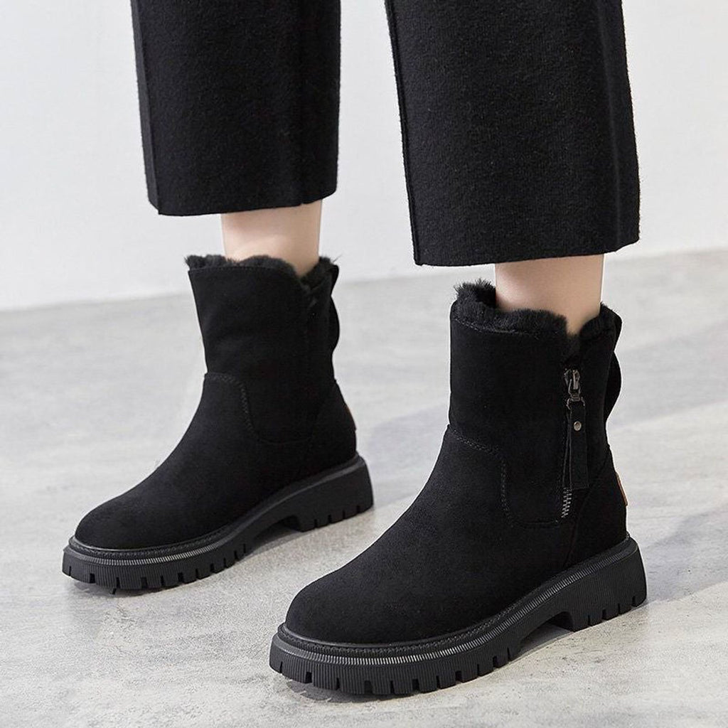 Women's Faux-Suede Fleece-Lined Slip-On Ankle Boots - Black