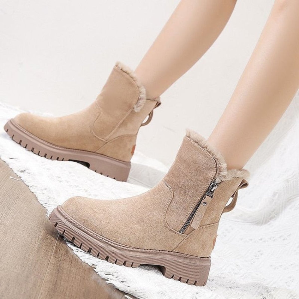 Women's Faux-Suede Fleece-Lined Slip-On Ankle Boots
