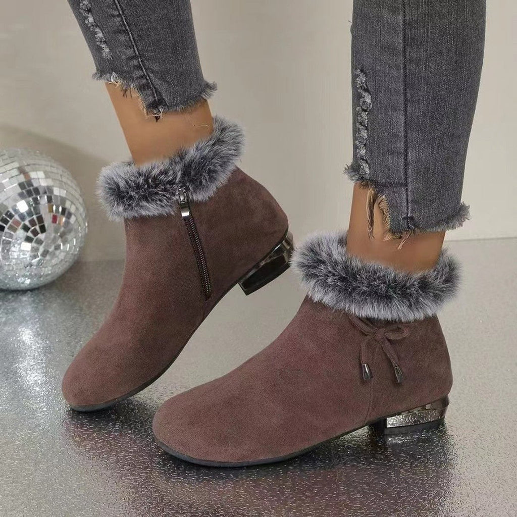 Women's Faux-Suede Fur-Trim Flat Ankle Boots - Brown