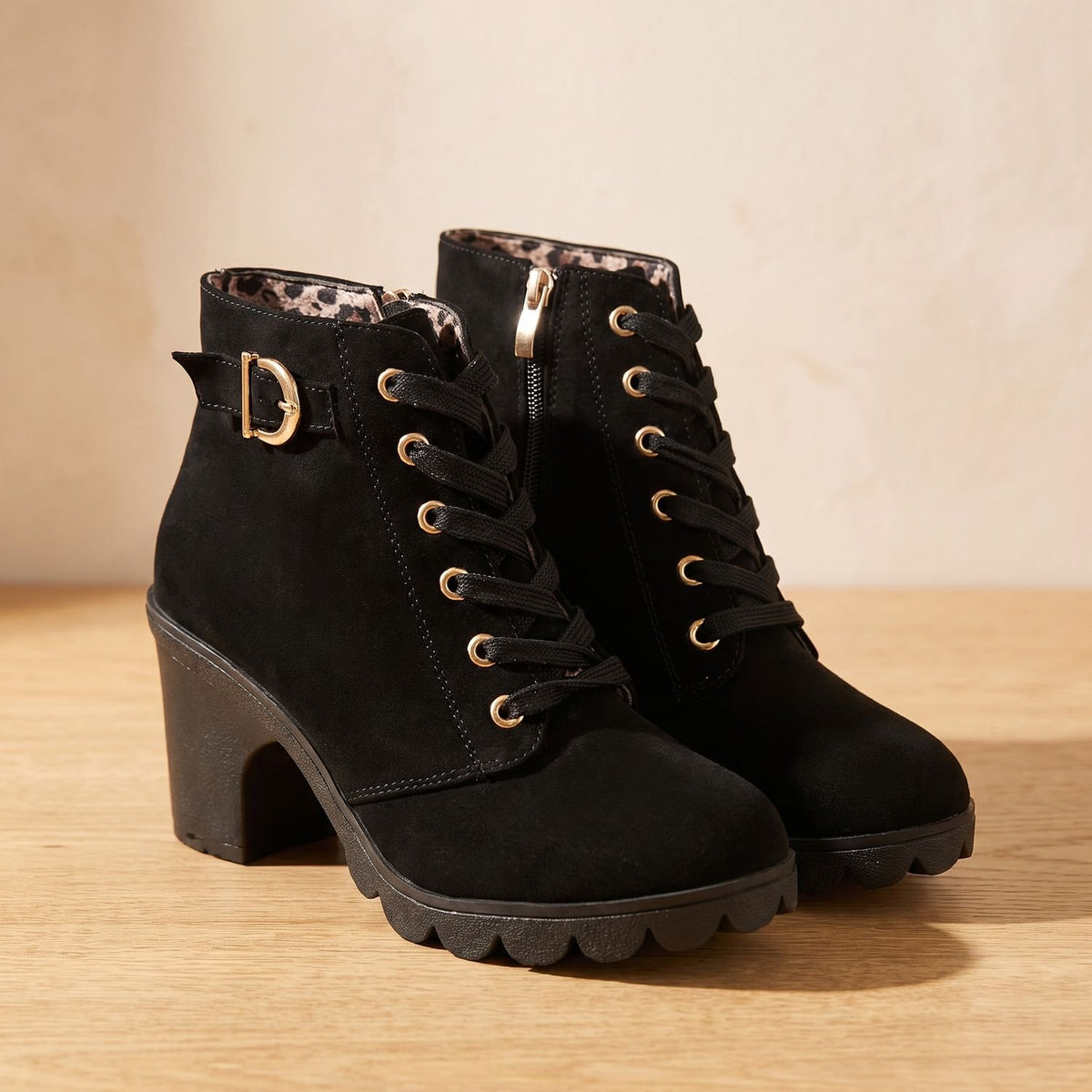 Women's Faux Suede Lace-Up Block Heel Ankle Boots