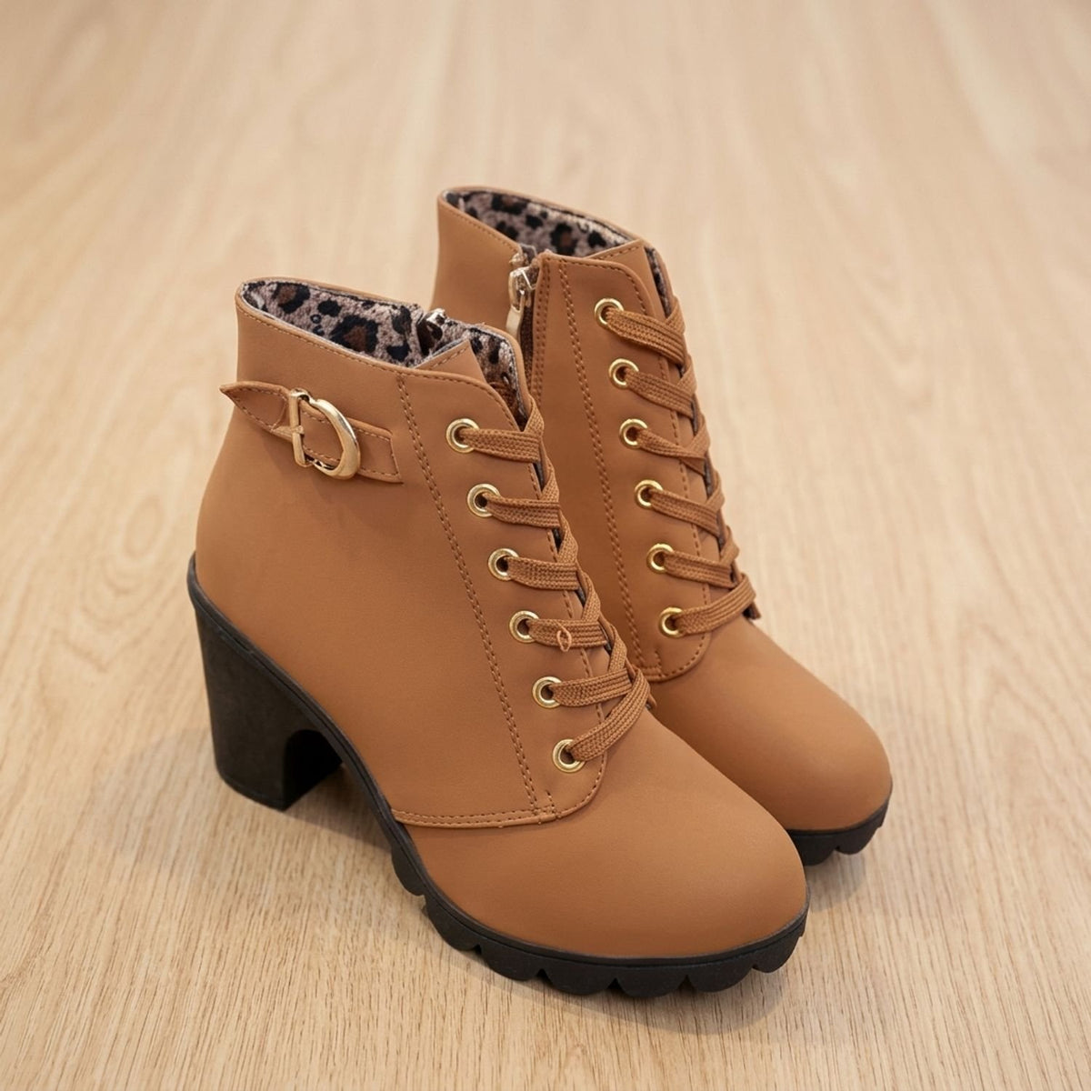 Women's Faux Suede Lace-Up Block Heel Ankle Boots