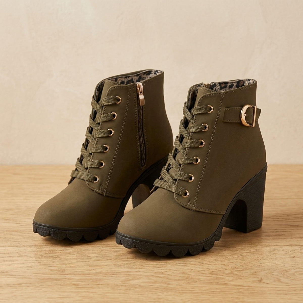 Women's Faux Suede Lace-Up Block Heel Ankle Boots