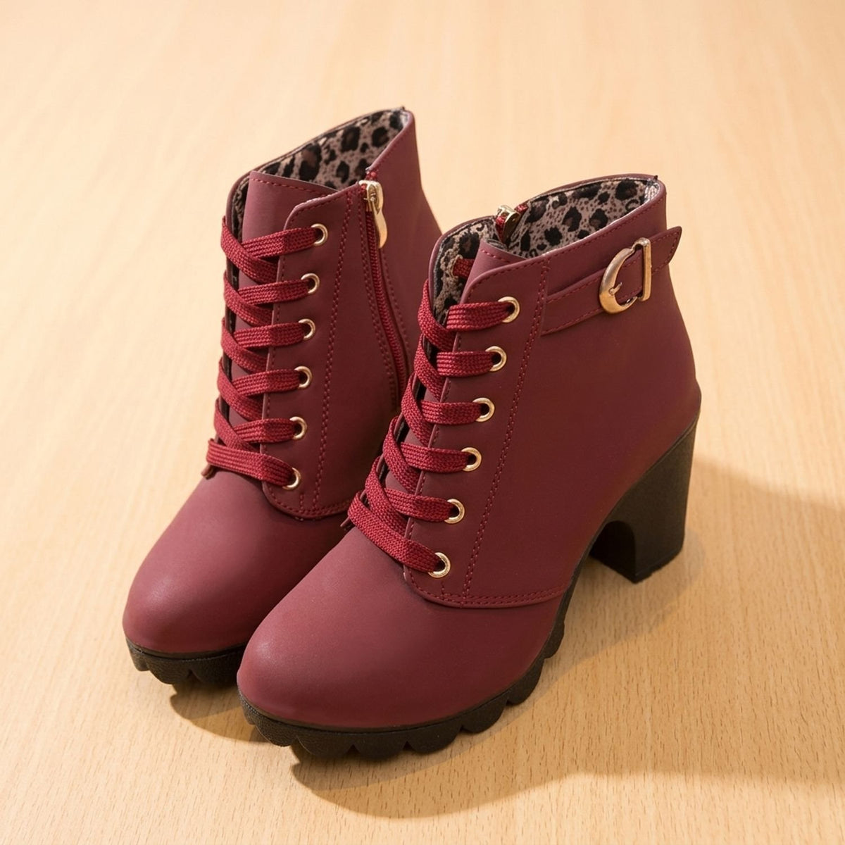 Women's Faux Suede Lace-Up Block Heel Ankle Boots