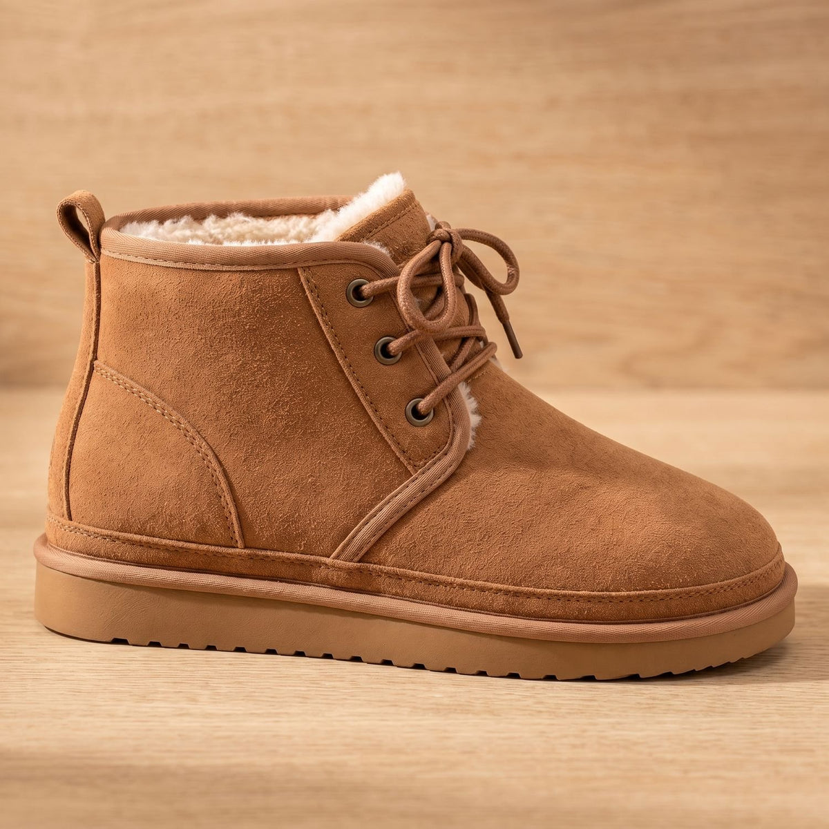 Women's Faux-Suede Lace-Up Fur-Lined Ankle Boots - Beige
