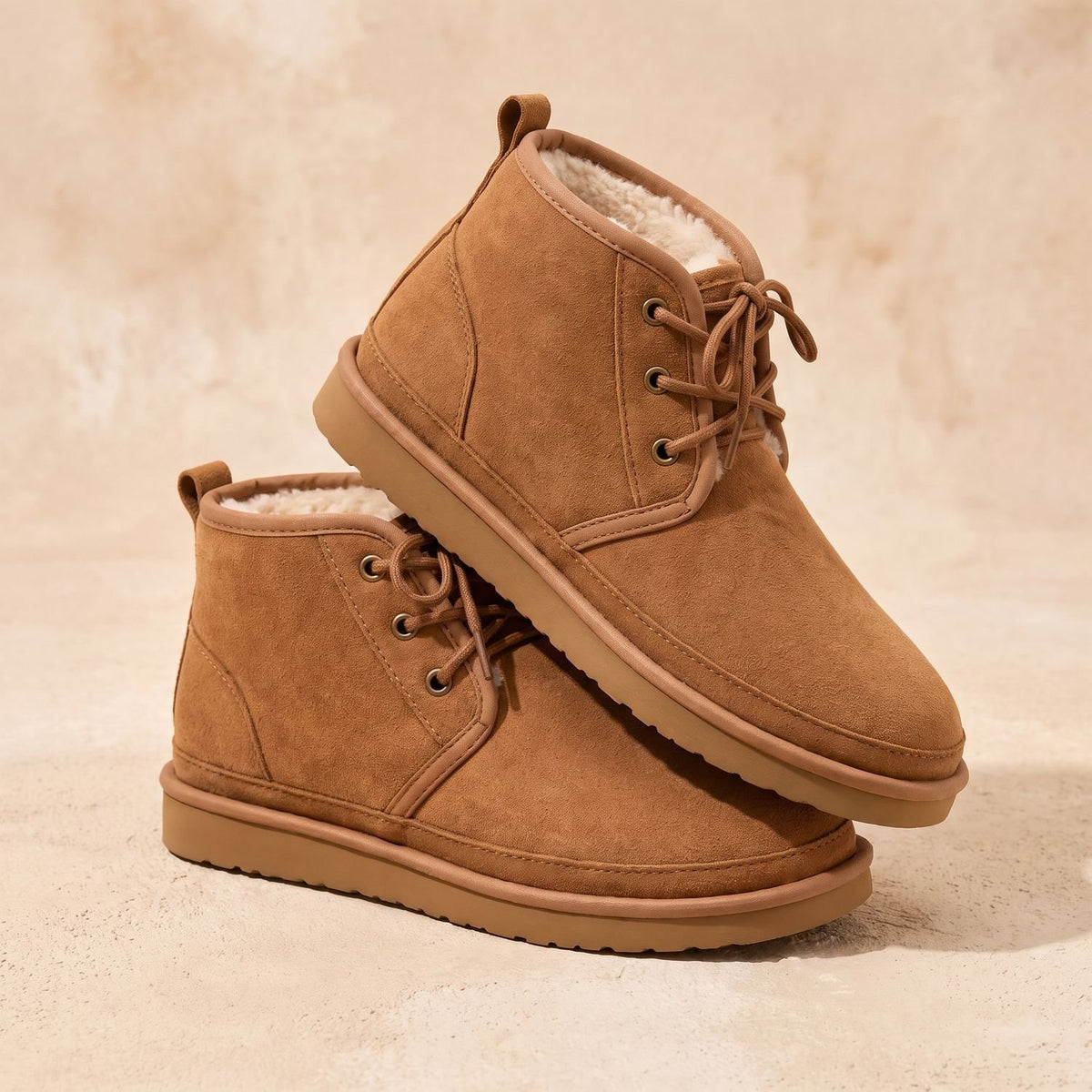 Women's Faux-Suede Lace-Up Fur-Lined Ankle Boots