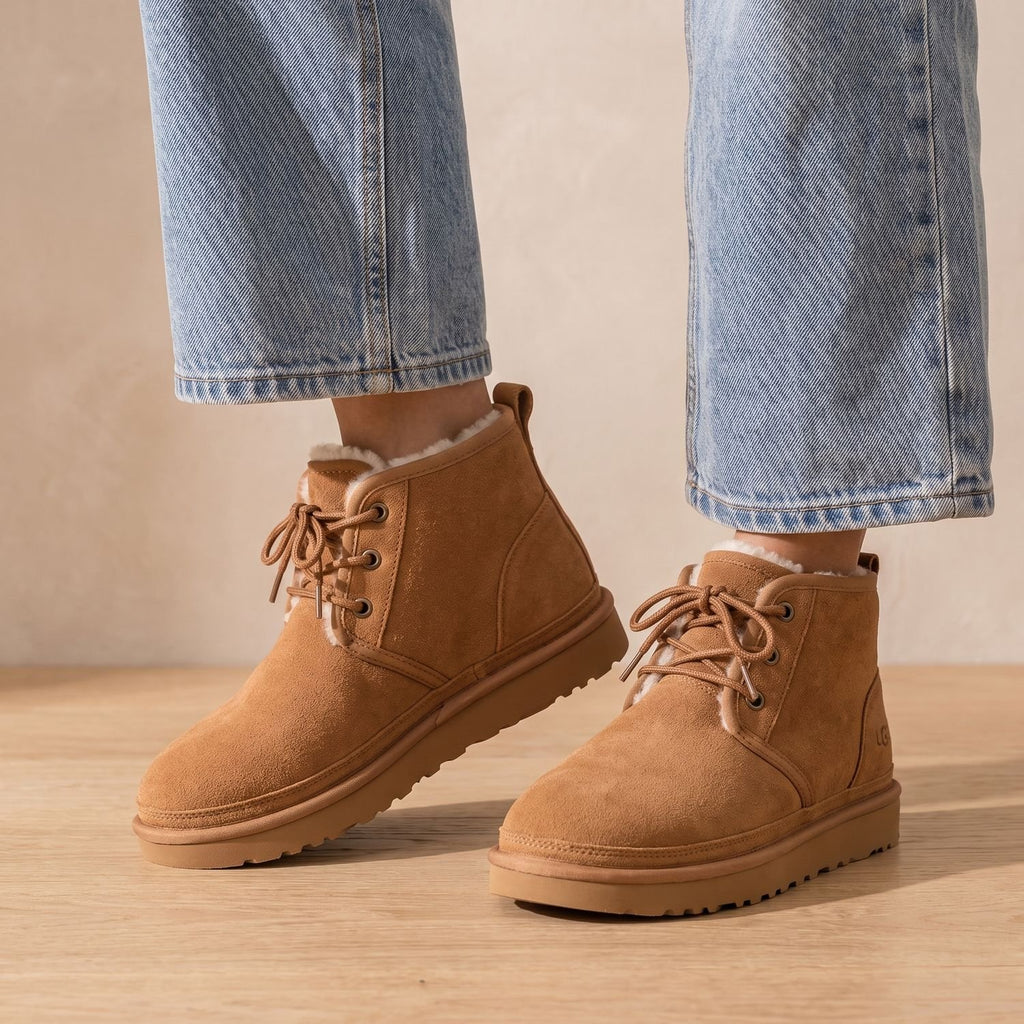 Women's Faux-Suede Lace-Up Fur-Lined Ankle Boots