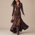 Women's Faux Suede Long-Sleeve Button-Front Maxi Dress