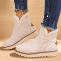 Women's Faux Suede Slip-On Platform Ankle Boots Sherpa Trim - Khaki