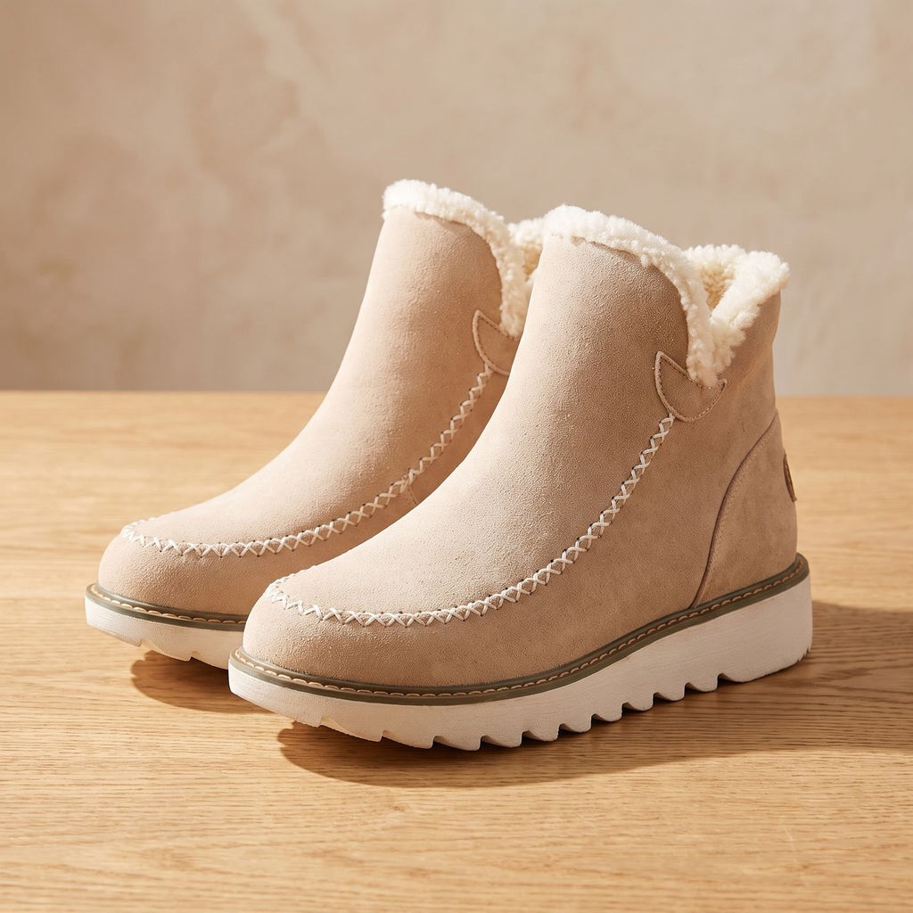Women's Faux Suede Slip-On Platform Ankle Boots Sherpa Trim