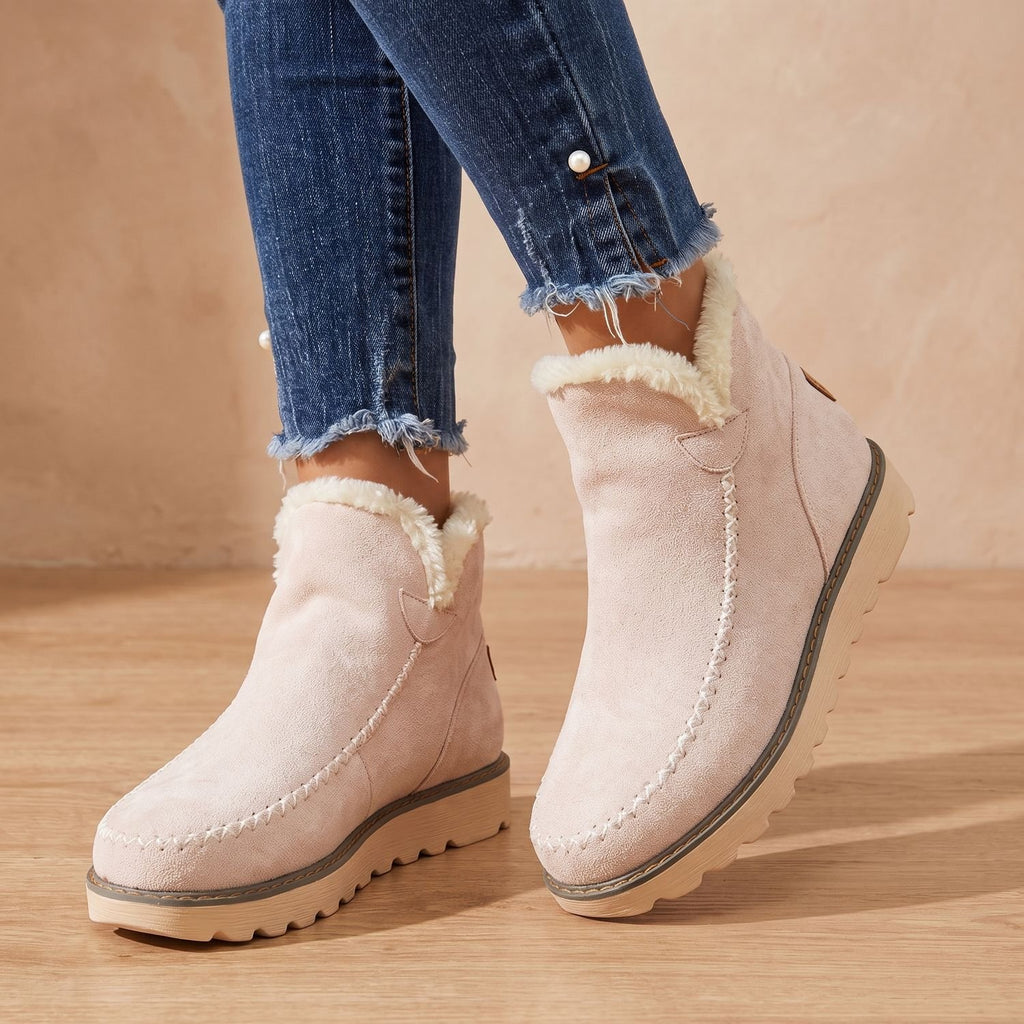 Women's Faux Suede Slip-On Platform Ankle Boots Sherpa Trim
