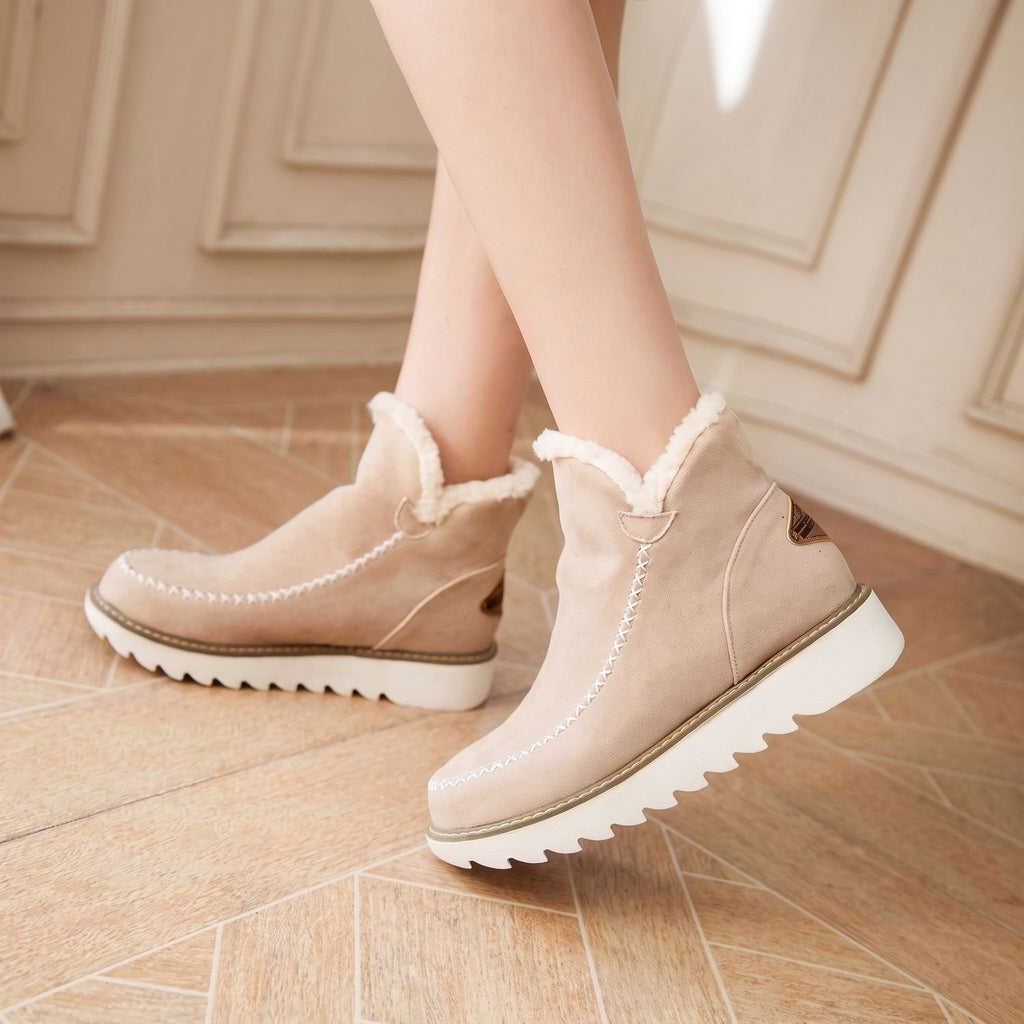Women's Faux Suede Slip-On Platform Ankle Boots Sherpa Trim