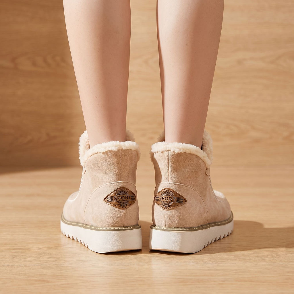 Women's Faux Suede Slip-On Platform Ankle Boots Sherpa Trim