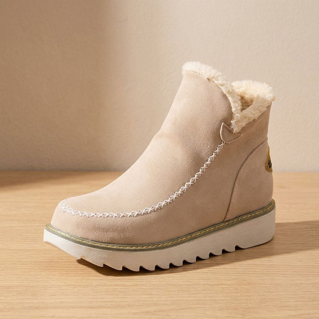 Women's Faux Suede Slip-On Platform Ankle Boots Sherpa Trim