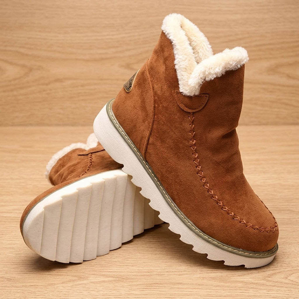 Women's Faux Suede Slip-On Platform Ankle Boots Sherpa Trim