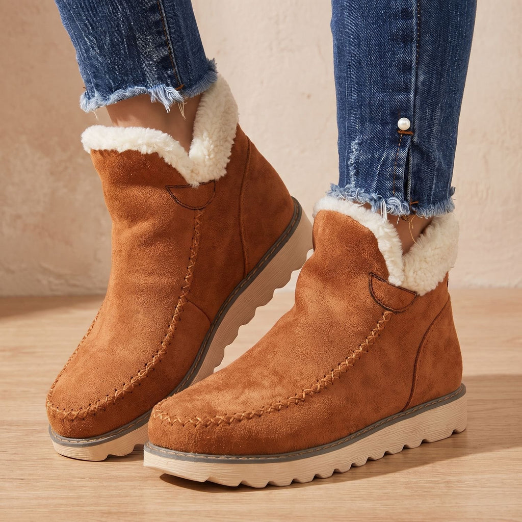 Women's Faux Suede Slip-On Platform Ankle Boots Sherpa Trim