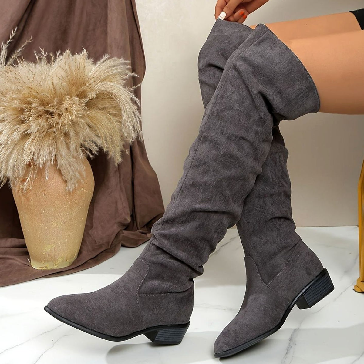 Women's Faux Suede Slouchy Over-the-Knee High Boots