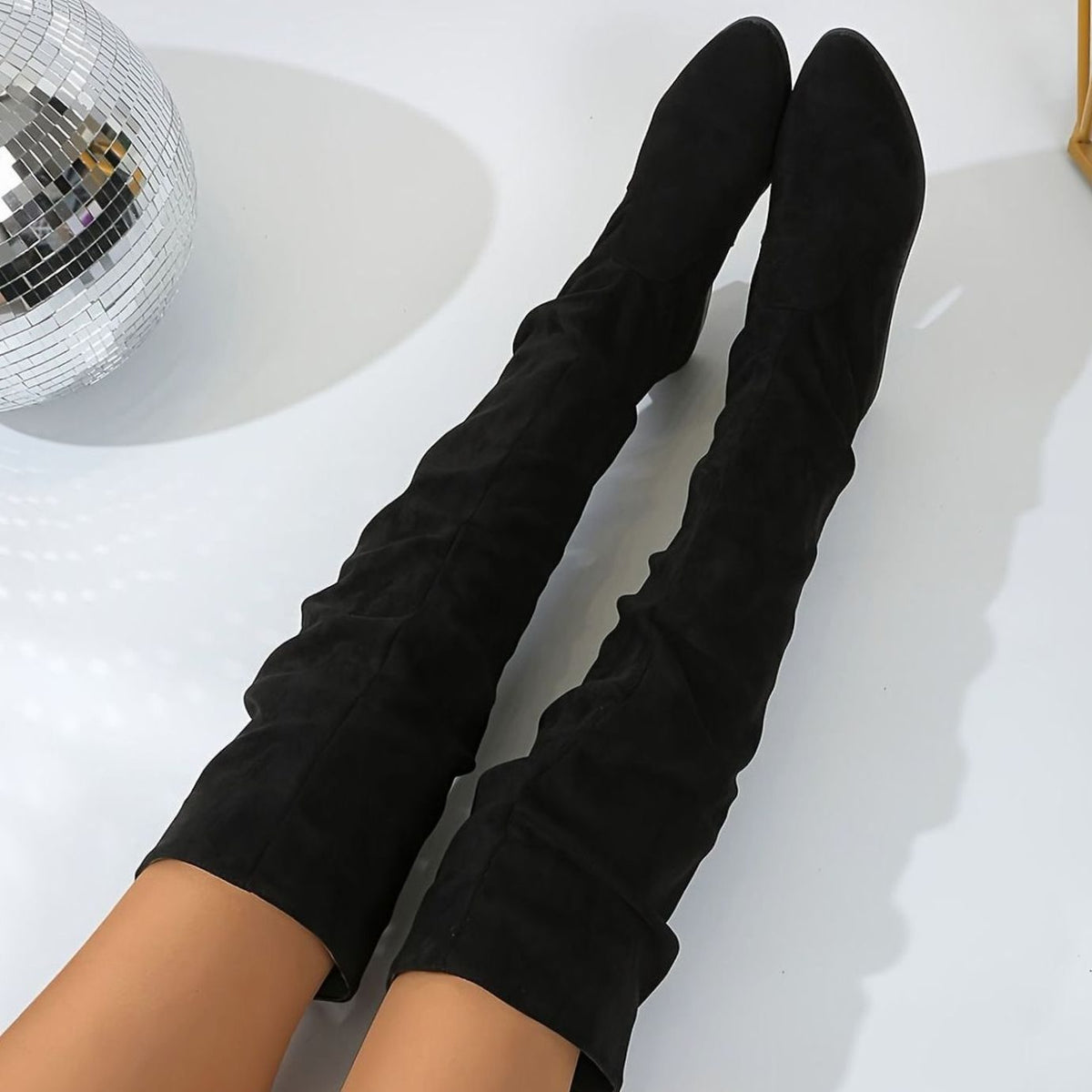 Women's Faux Suede Slouchy Over-the-Knee High Boots - Black