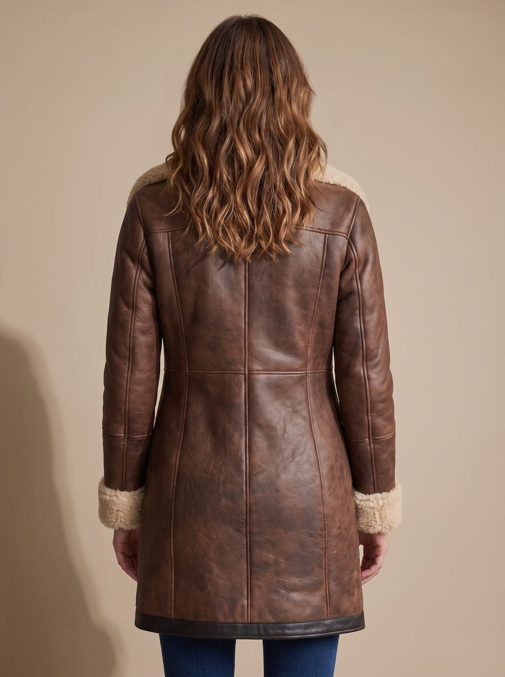 Women's Faux Suede Zip-Up Shearling-Lined Coat