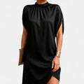 Women's Figure Flattering Mock-Neck Slit-Sleeve Mini Dress - Black
