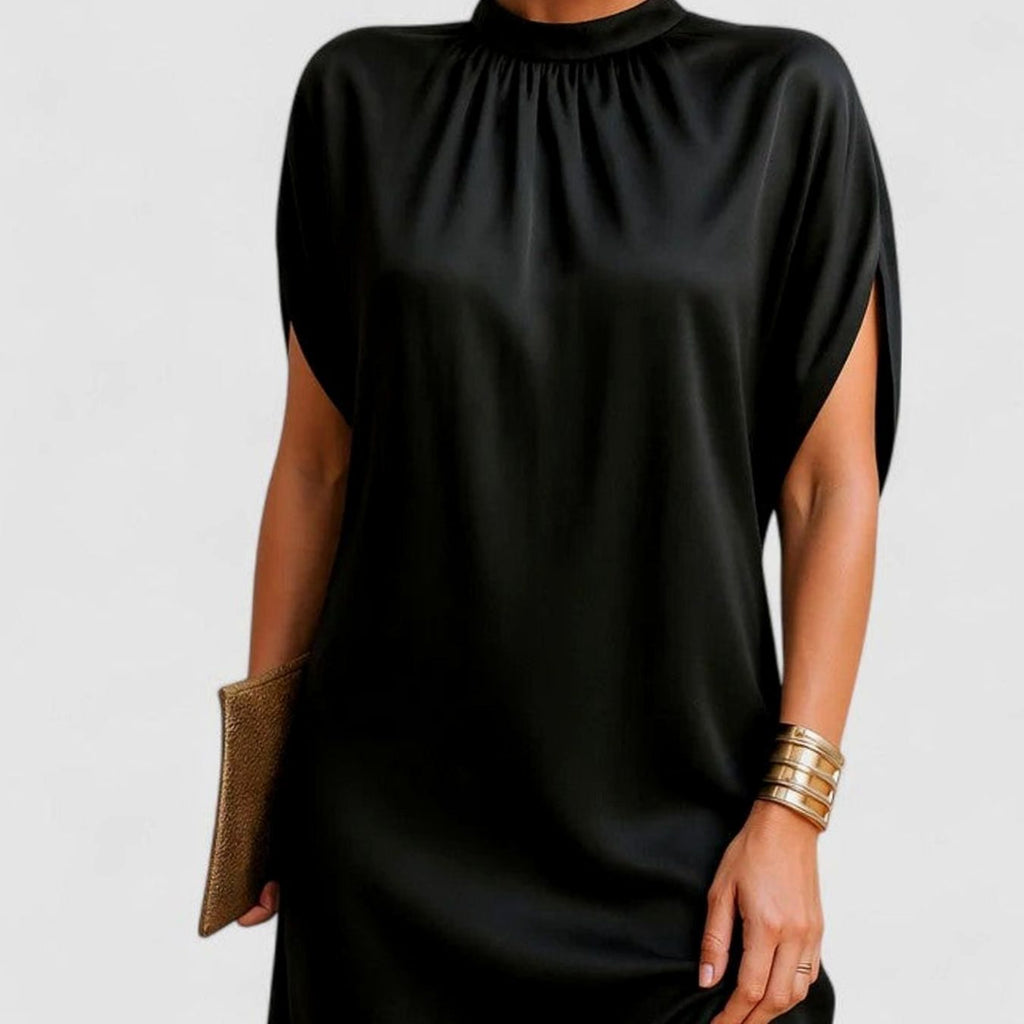 Women's Figure Flattering Mock-Neck Slit-Sleeve Mini Dress