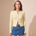 Women's Fitted Ribbed Knit Cardigan Long-Sleeve Cropped Sweater - Yellow