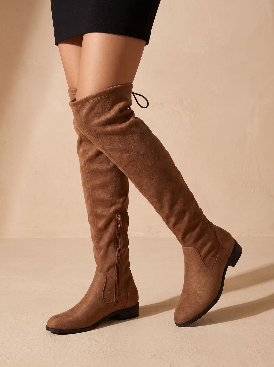 Women's Flat Over-the-Knee Suede Side-Zip Boots