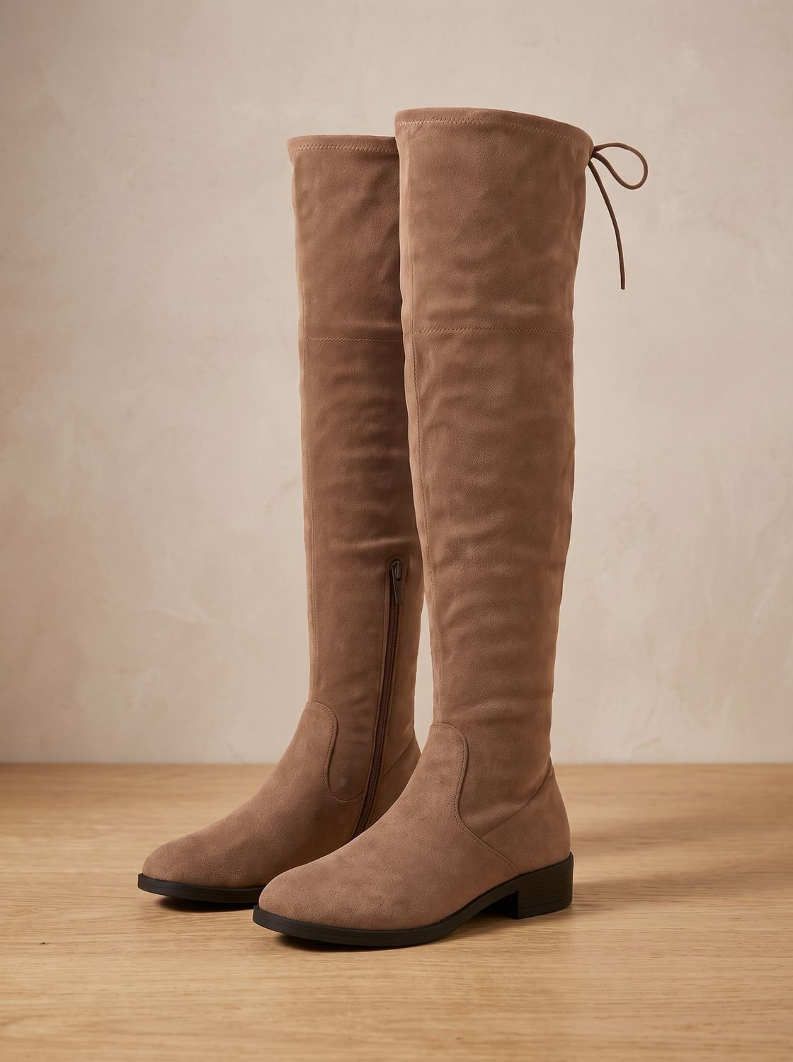 Women's Flat Over-the-Knee Suede Side-Zip Boots - Brown