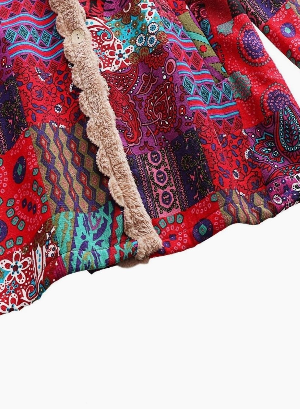 Women's Fleece-Lined Hooded Boho Patchwork Comfortable Jacket