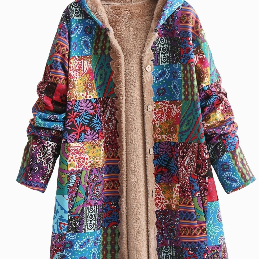Women's Fleece-Lined Hooded Boho Patchwork Comfortable Jacket