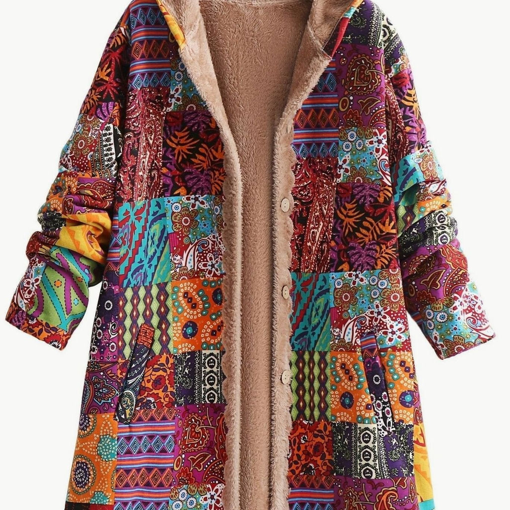 Women's Fleece-Lined Hooded Boho Patchwork Comfortable Jacket