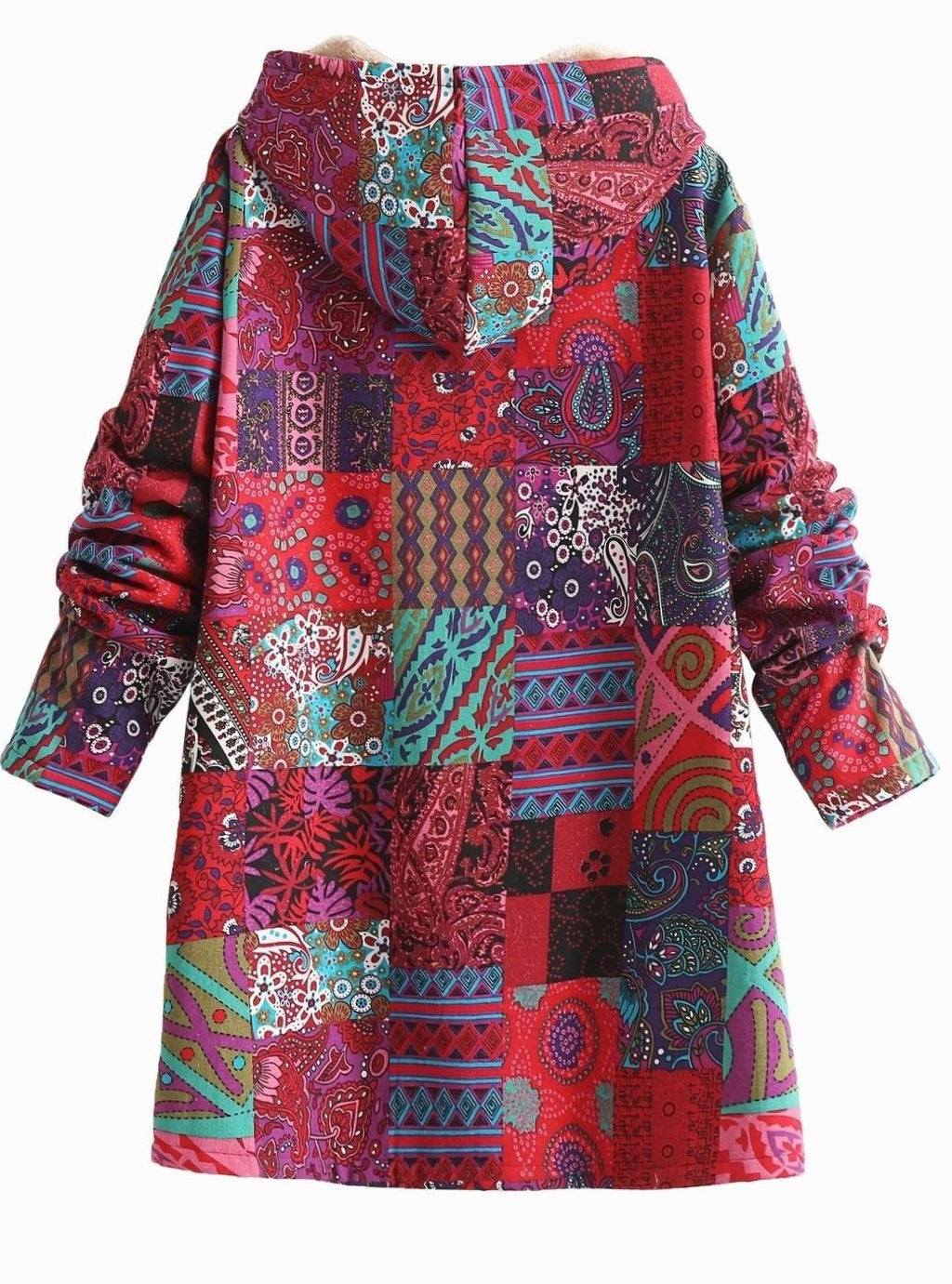 Women's Fleece-Lined Hooded Boho Patchwork Comfortable Jacket