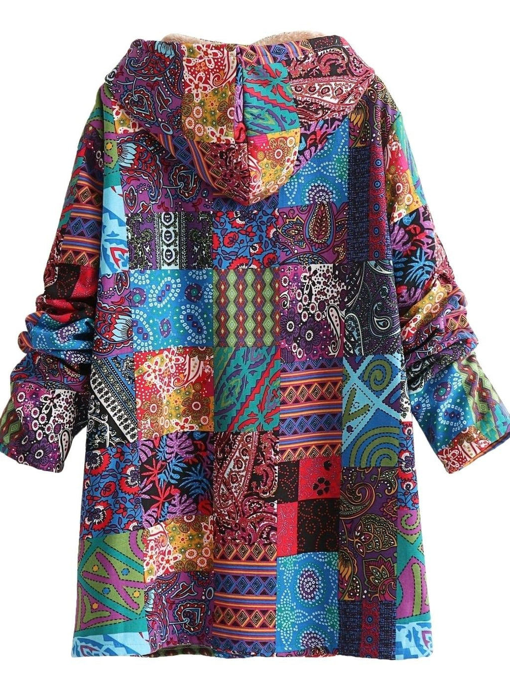 Women's Fleece-Lined Hooded Boho Patchwork Comfortable Jacket