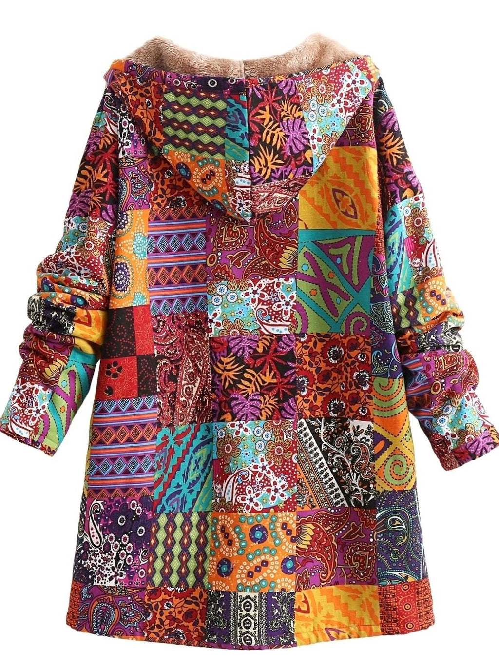 Women's Fleece-Lined Hooded Boho Patchwork Comfortable Jacket