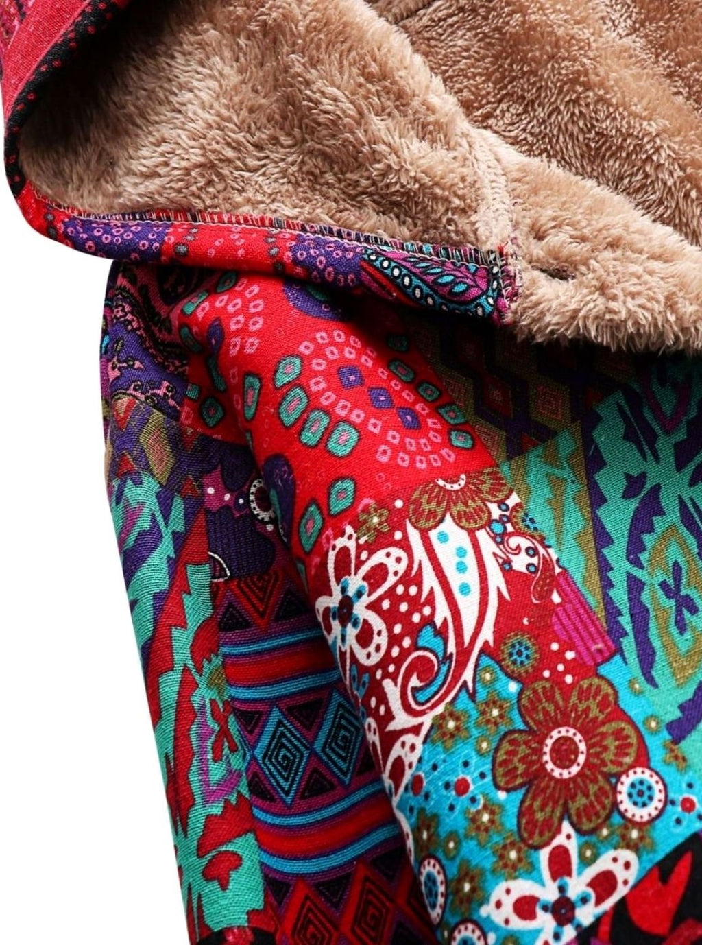 Women's Fleece-Lined Hooded Boho Patchwork Comfortable Jacket