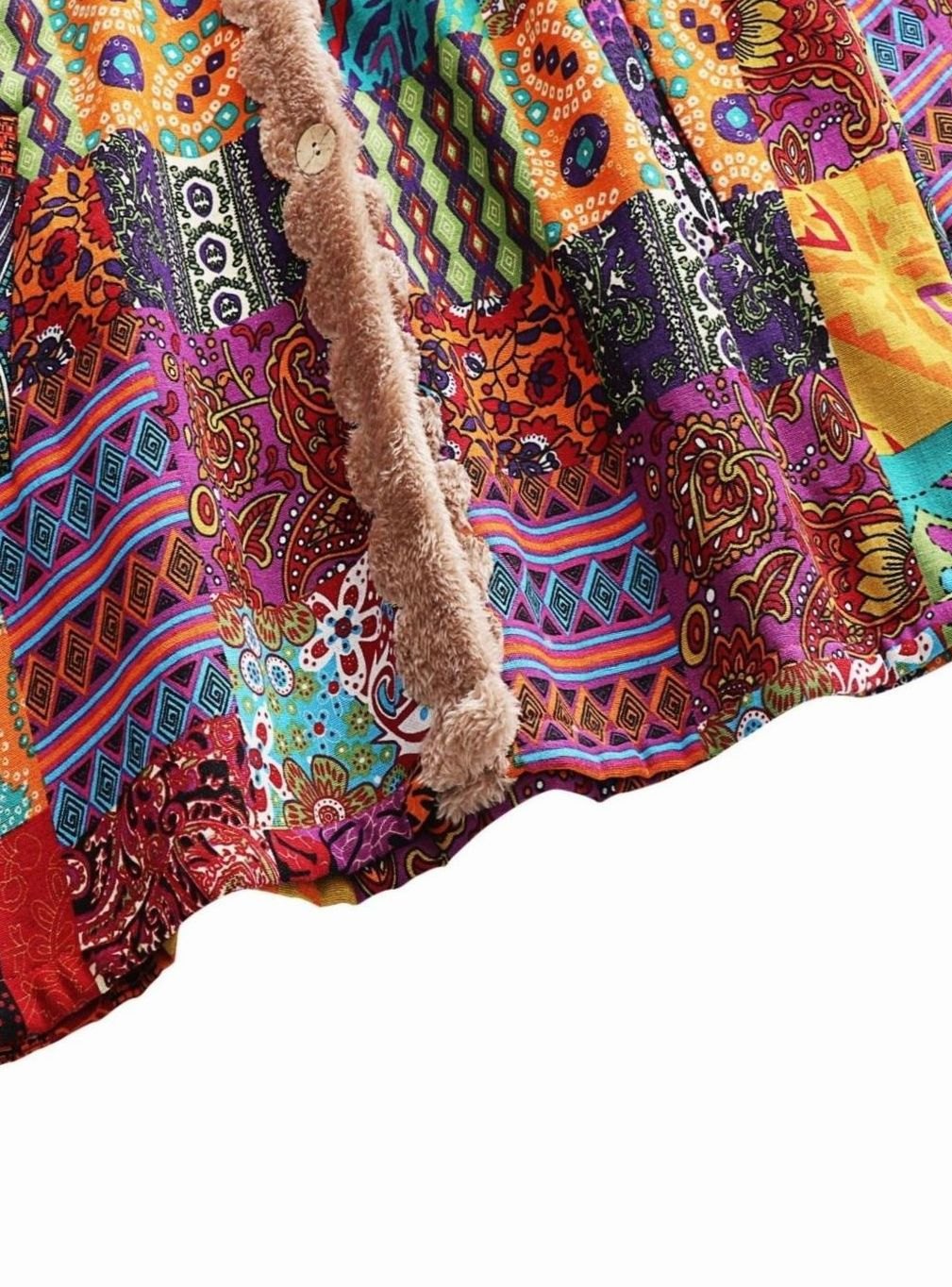 Women's Fleece-Lined Hooded Boho Patchwork Comfortable Jacket