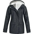 Women's Fleece-Lined Hooded Waterproof Parka Jacket - Black