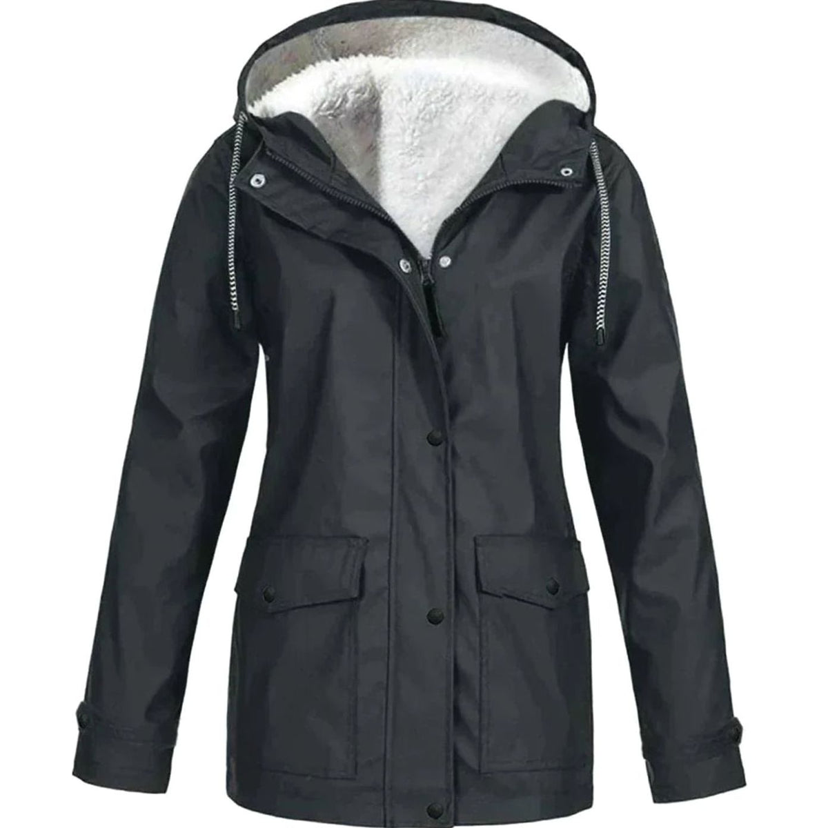 Women's Fleece-Lined Hooded Waterproof Parka Jacket - Black