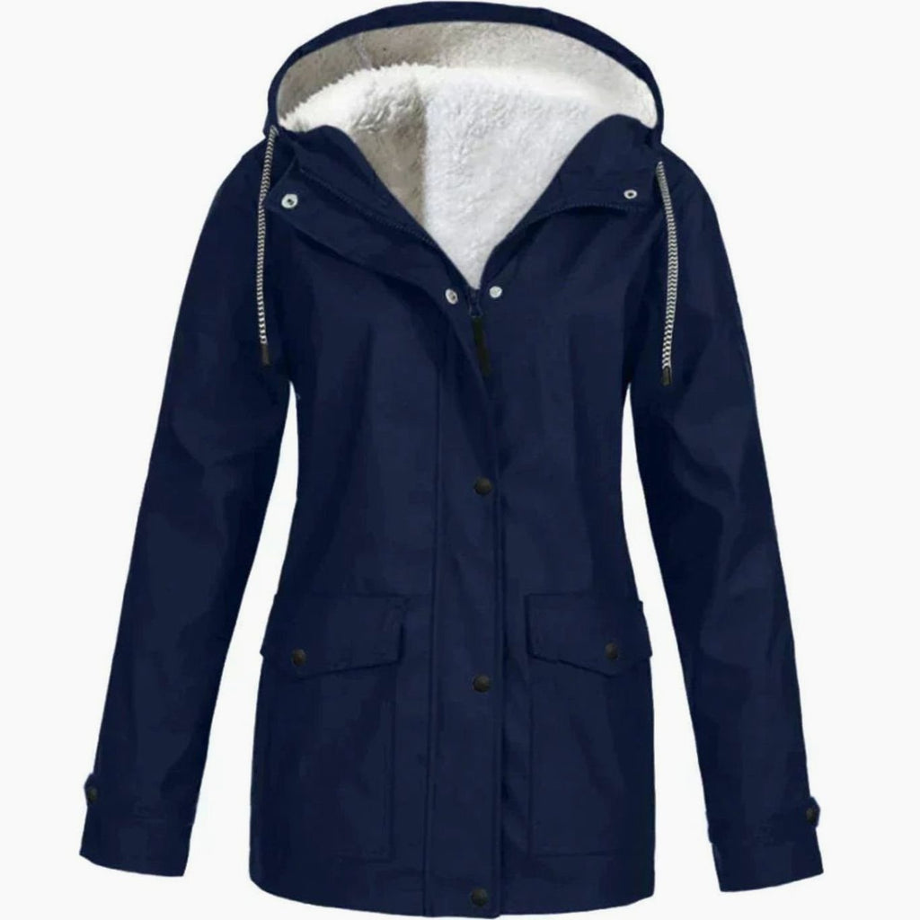 Women's Fleece-Lined Hooded Waterproof Parka Jacket - Blue