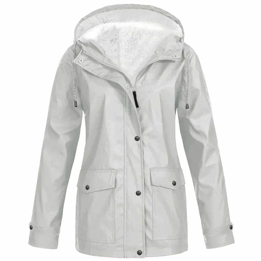 Women's Fleece-Lined Hooded Waterproof Parka Jacket - Silver