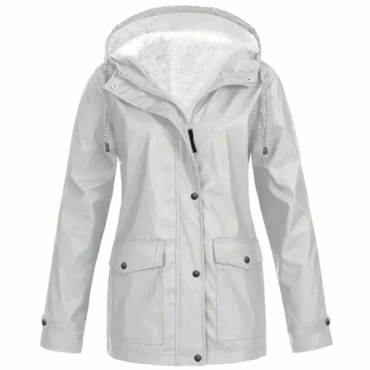 Women's Fleece-Lined Hooded Waterproof Parka Jacket - Silver