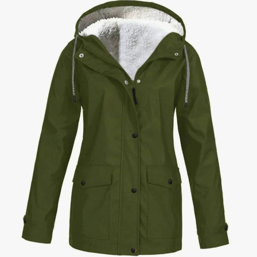 Women's Fleece-Lined Hooded Waterproof Parka Jacket - Green