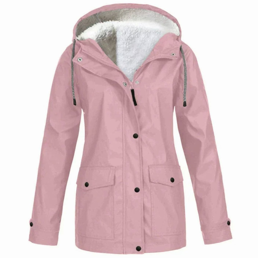Women's Fleece-Lined Hooded Waterproof Parka Jacket - Pink