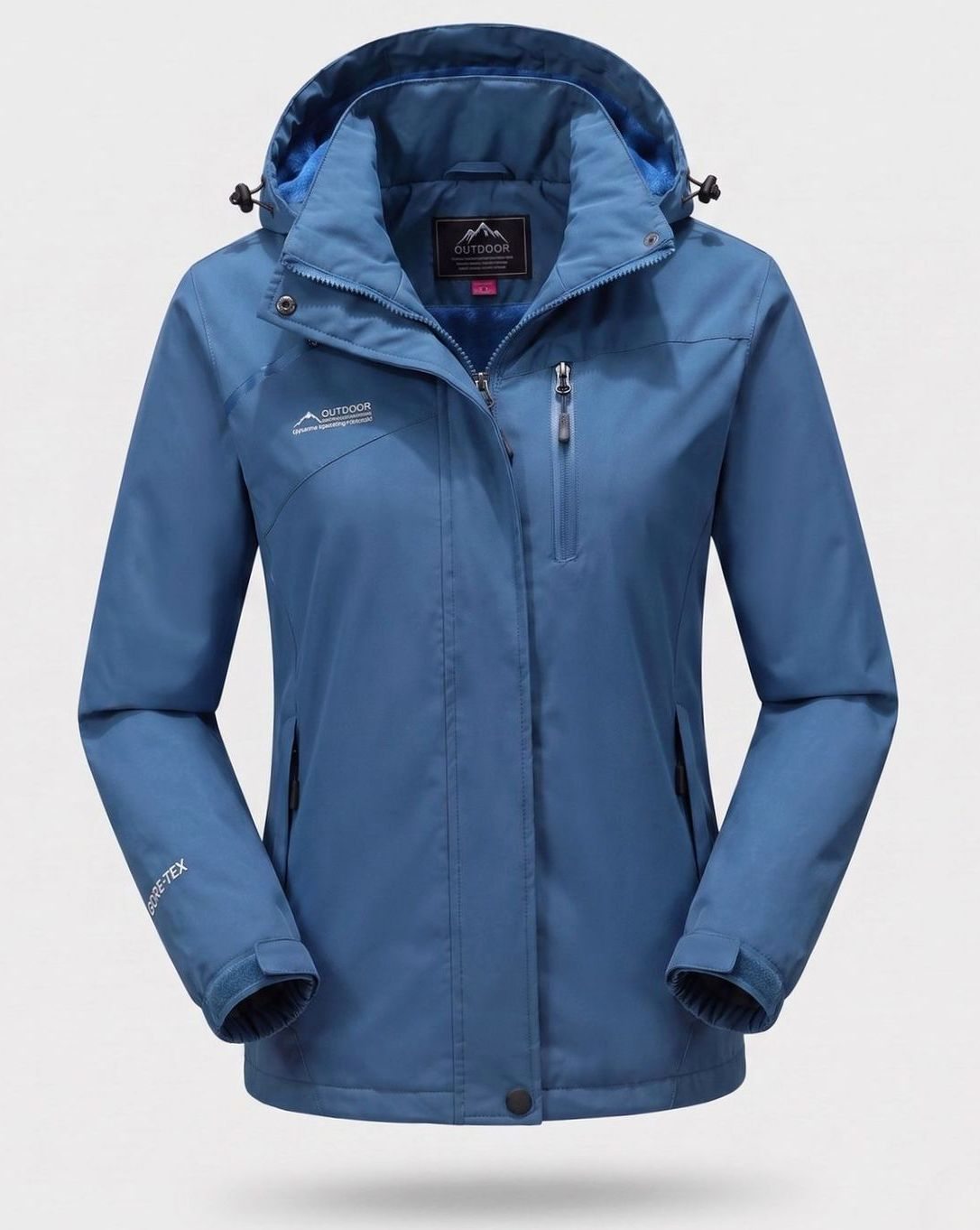 Women's Fleece-Lined Hooded Waterproof Winter Jacket - Men - Denim Blue