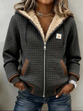 Women's Fleece-Lined Quilted Jacket Sherpa Hooded Zip-Up