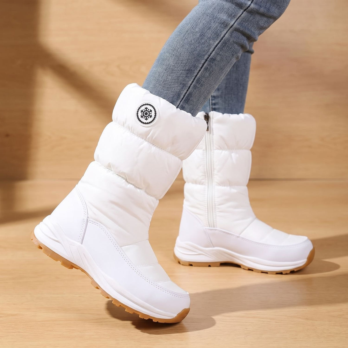 Women's Fleece-Lined Waterproof Mid-Calf Snow Boots - White