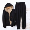 Women's Fleece-Lined Winter Hoodie Jogger Set Sherpa Interior - Black