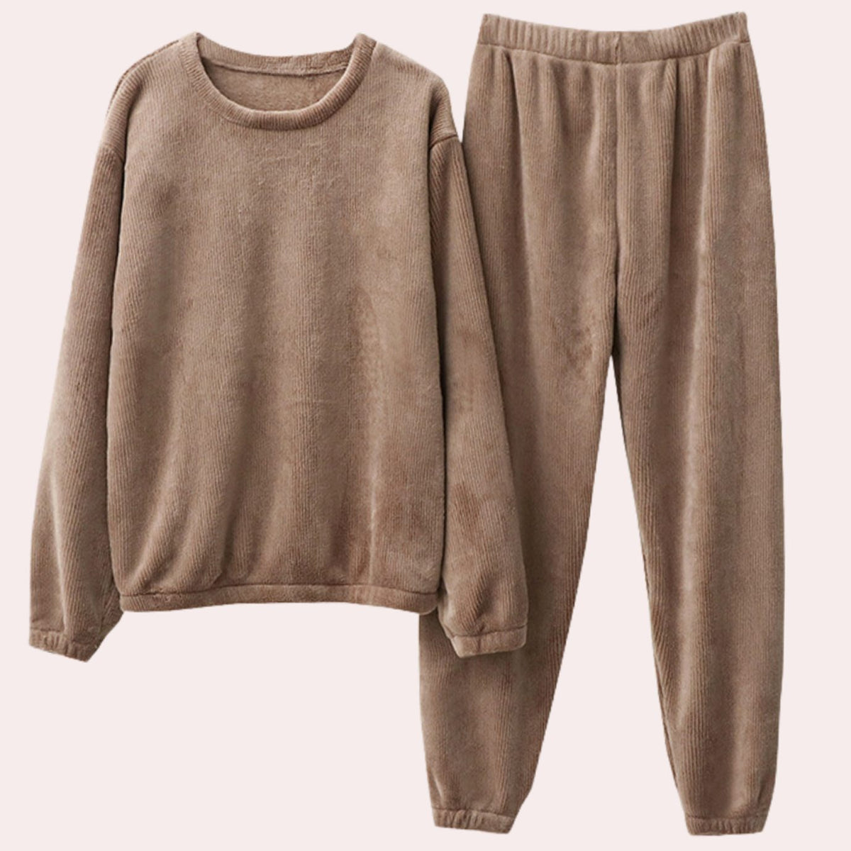 Women's Fleece Two-Piece Loungewear Set Relaxed-Fit Sweatshirt Jogger - Brown