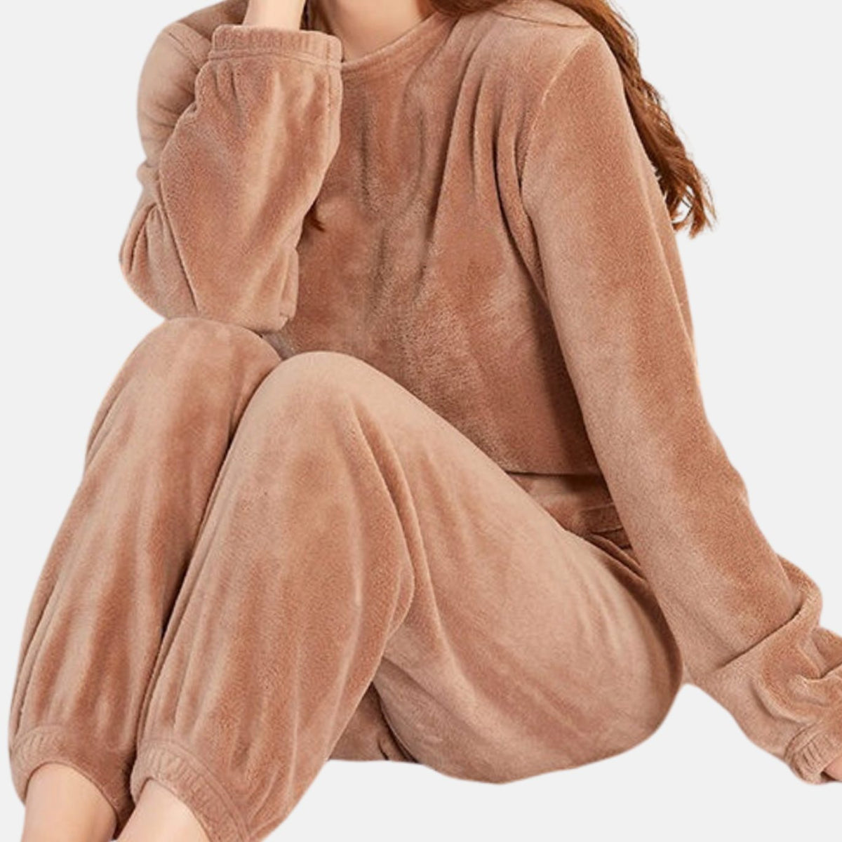 Women's Fleece Two-Piece Loungewear Set Relaxed-Fit Sweatshirt Jogger